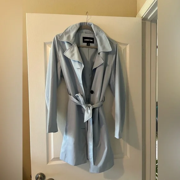 Lands' End Baby Blue Trench Coat with Belt - Picture 2 of 12
